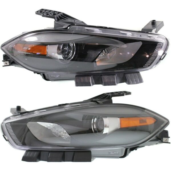 New Set of 2 Fits DODGE DART 2013-2015 LH & RH Side Halo Headlamp Assy BLK BEZEL