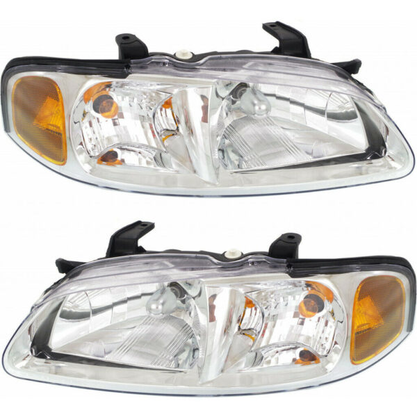 New Set of 2 Fits NISSAN DATSUN SENTRA 00-01 LH & RH Side Headlamp ASY W/CHR BZL