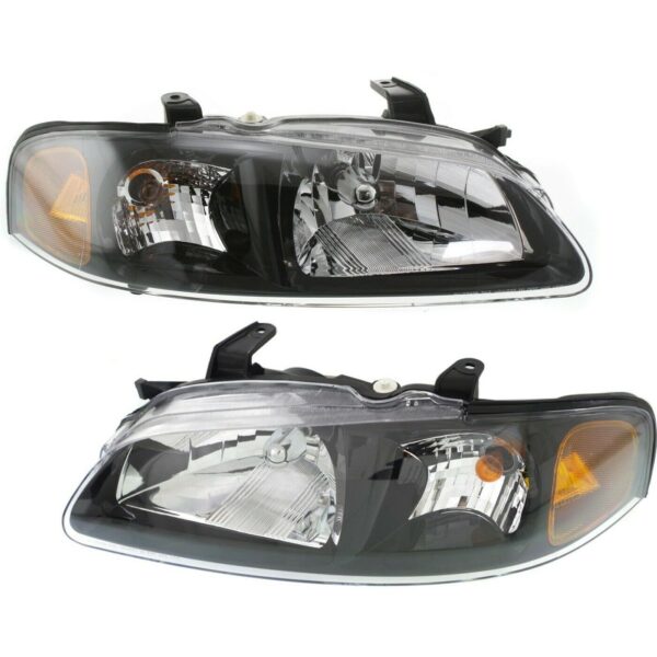 New Set of 2 Fits NISSAN DATSUN SENTRA 02-03 LH & RH Side Headlamp ASY W/BLK BZL