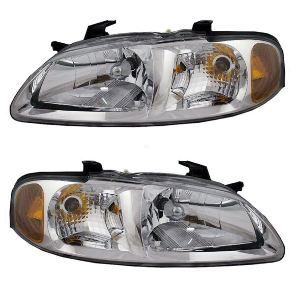 New Set of 2 Fits NISSAN DATSUN SENTRA 2002-2003 LH & RH Side Headlamp W/CHR BZL